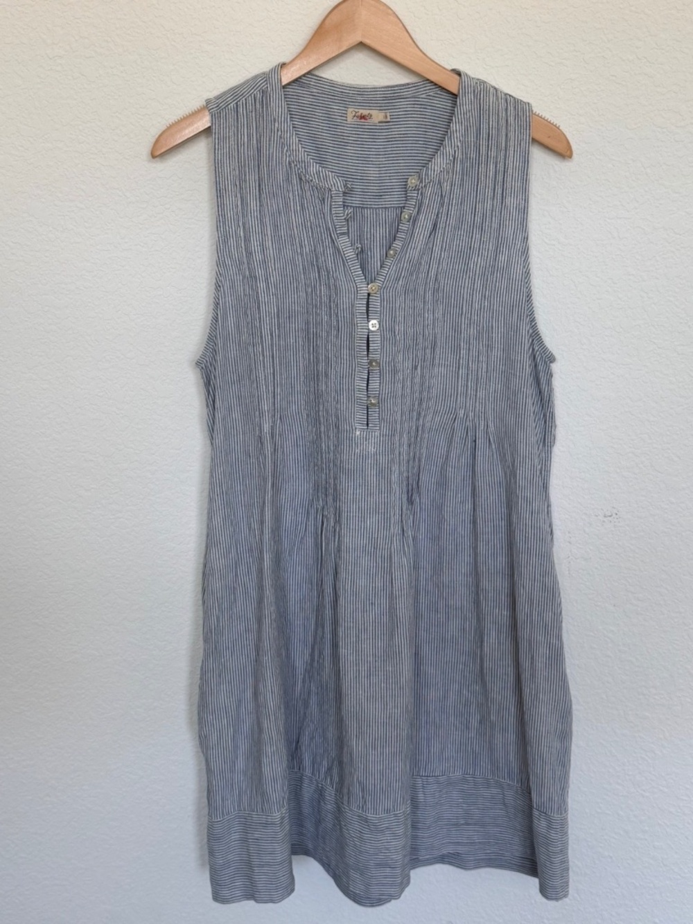 Faherty Blue White Striped Dress Large 100% Linen - Excellent